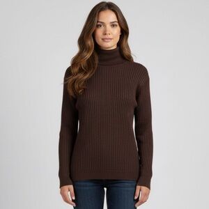 Vintage Dark Chocolate Brown Turtleneck Merino Wool Sweater - Medium / 8-10 🇮🇹